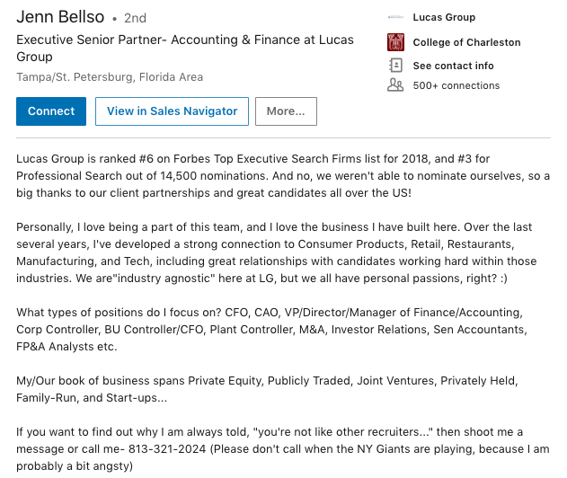 linkedin summary examples for finance students