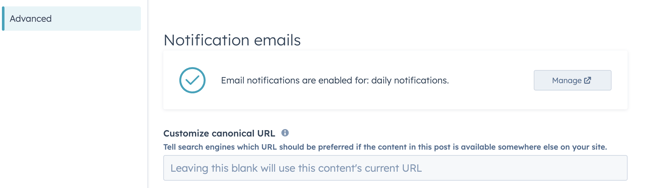 A canonical tag dialog box as seen in a HubSpot blog post editor